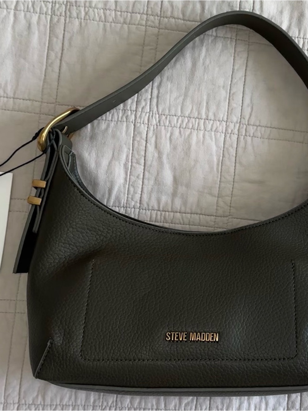 Steve Madden Olive Green Pebbled Leather Hobo with Gold Logo